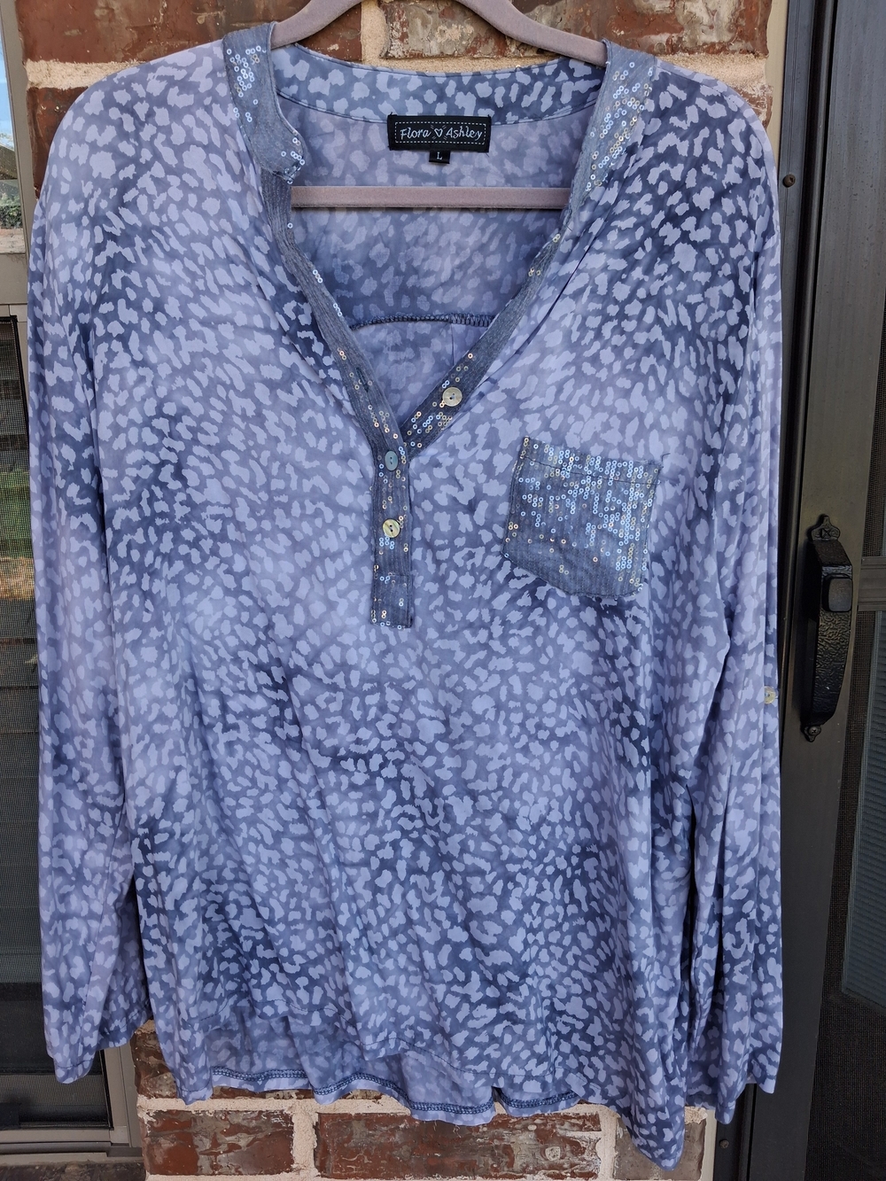 Flora Ashley Lavender Animal Print Henley Top Sz L